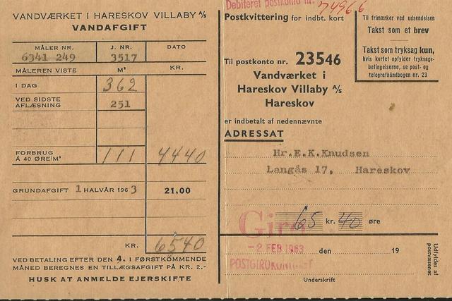 16.Hareskov Vandværk . Vandafgift 1963